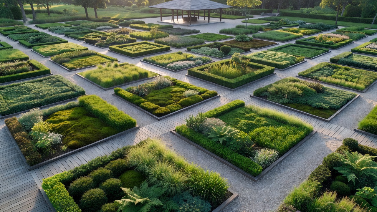 幾何学的な植栽帯の空撮