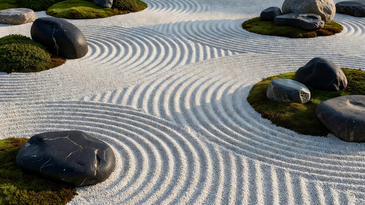 砂紋を描いた枯山水庭園