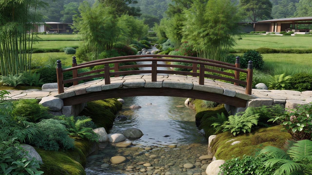 小川にかかる石橋